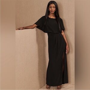 NWT Anthropologie BHLDN Lena Black Flutter Top Maxi Formal Dress, size 4